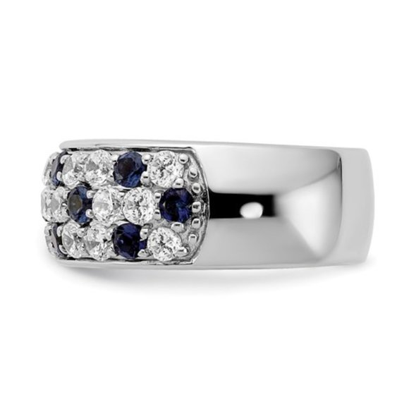 14k White Gold Lab Grown Diamond & blue Sapphire birthstone Dome Ring September - Picture 4 of 7